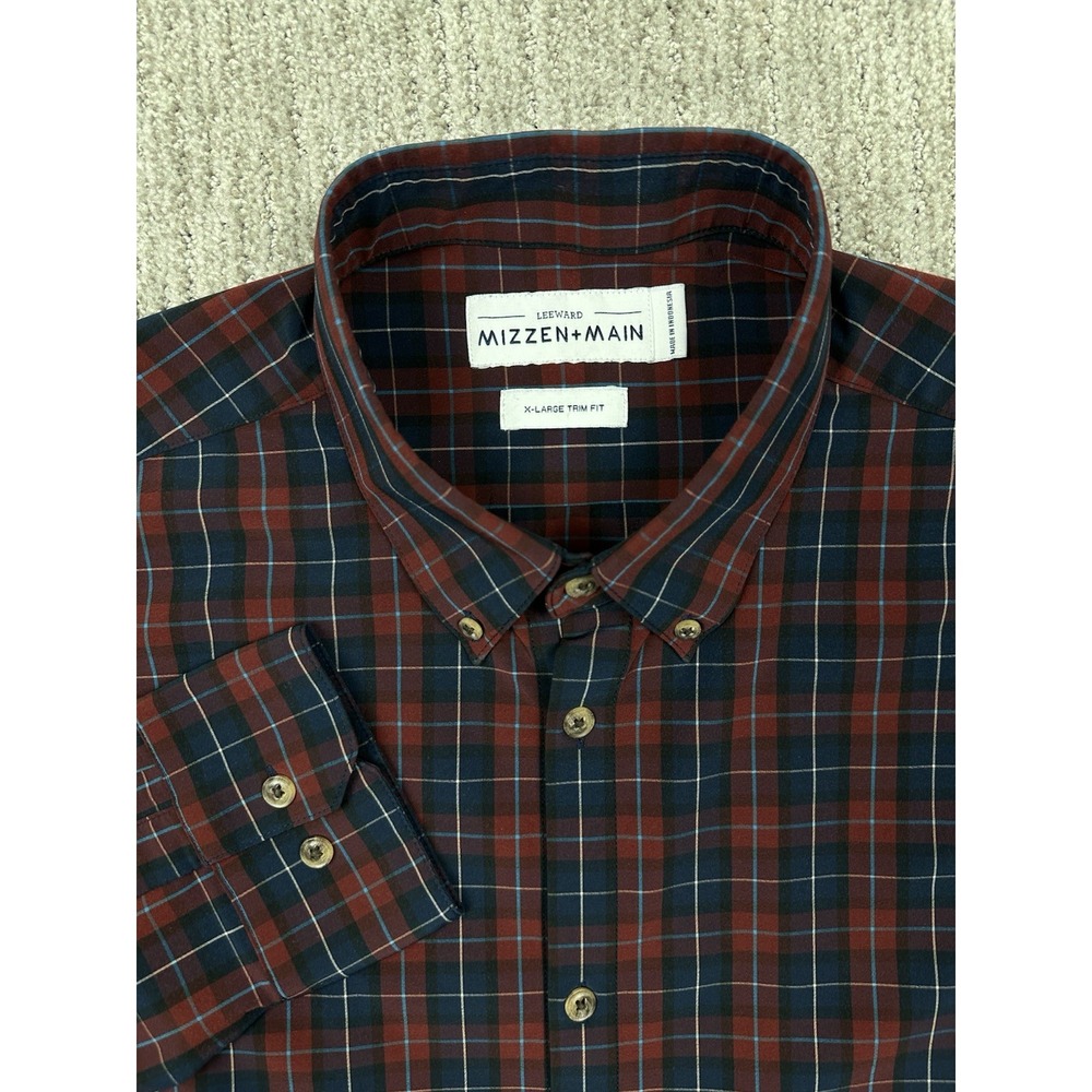 Mizzen Main Performance Shirt Mens XL Trim Fit Leeward Button Down Plaid Stretch